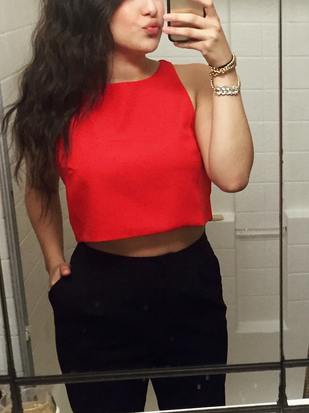 Forever 21 Red High Neck Crop Top